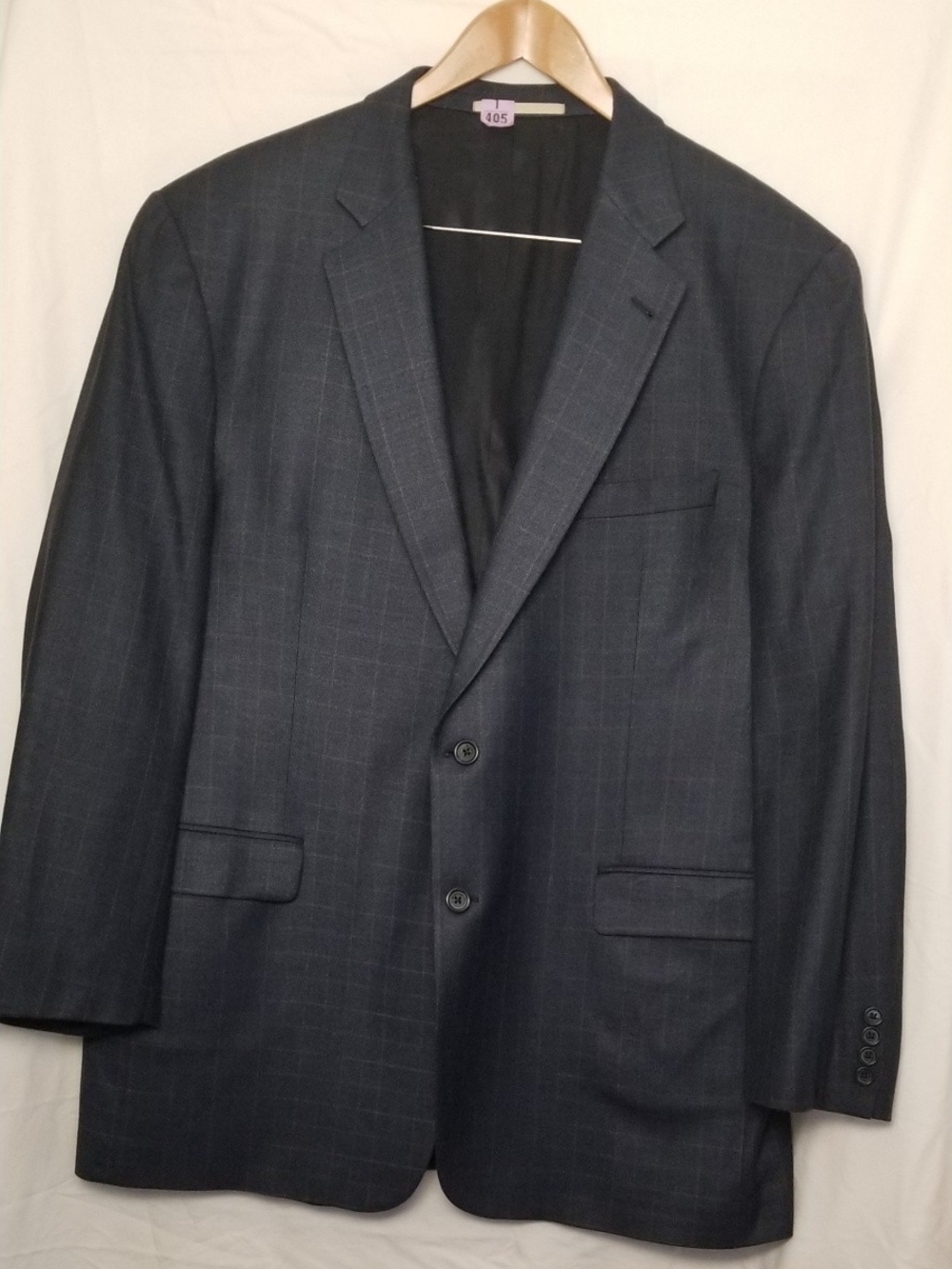 Burberry London Charcoal Plaid Windowpane Suit Jacket 46R Model "Kensington"